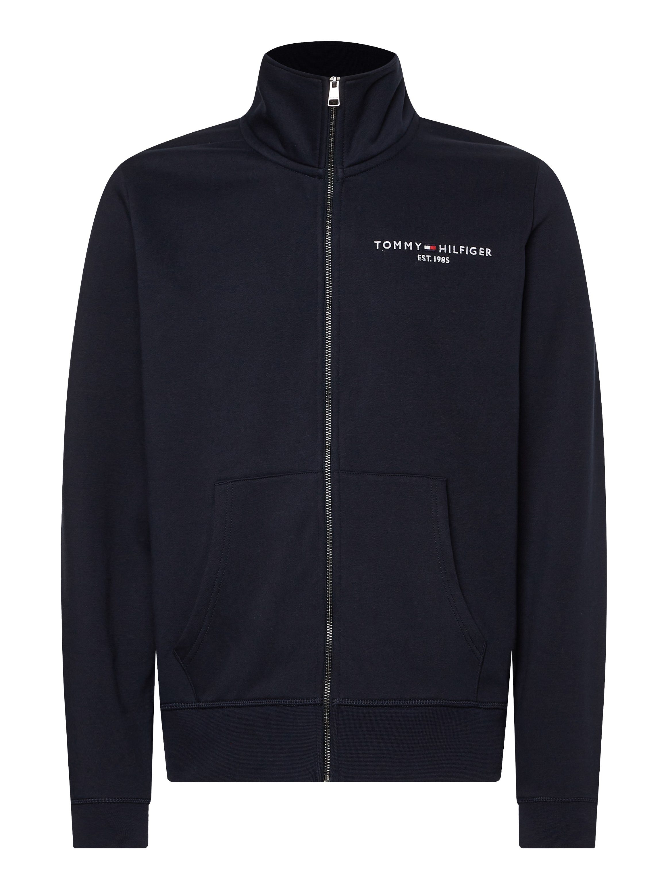 Hilfiger TOMMY blau ZIP THRU STAND Tommy geteilter Kängurutasche und LOGO COLLAR mit Reißverschluss Sweater