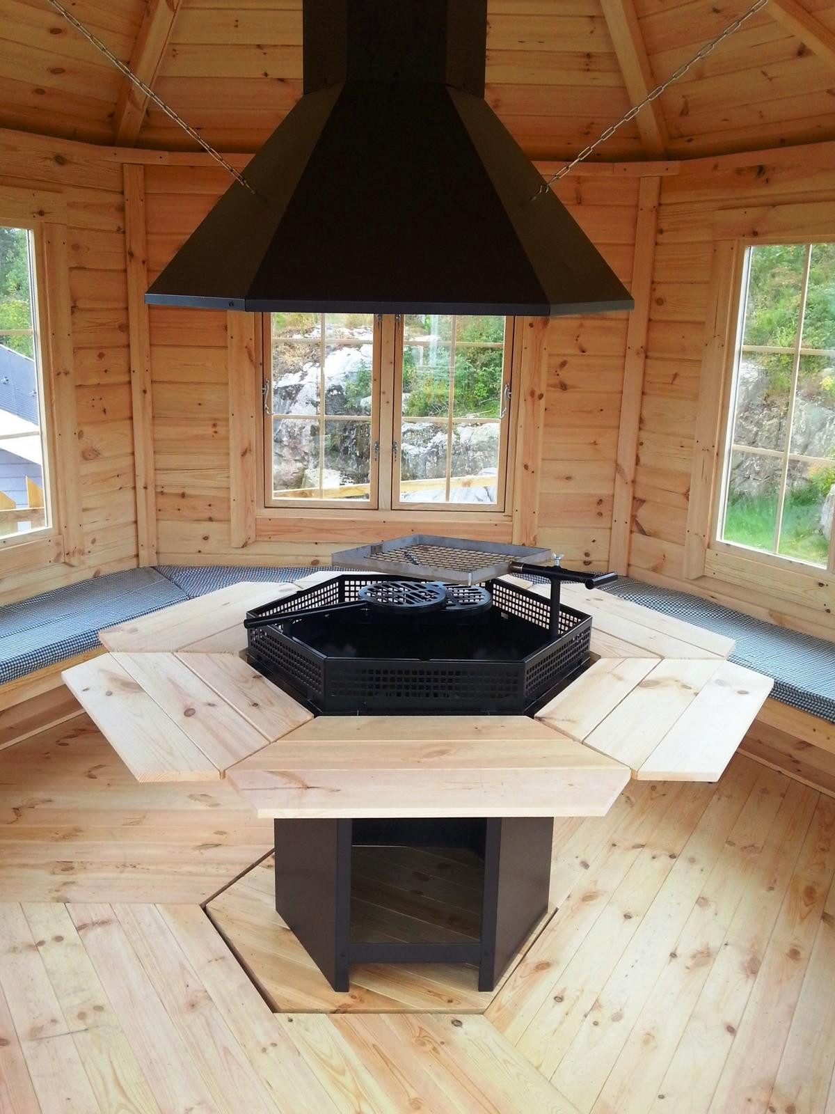 JVmoebel Grillkamin Indoor Grill Bausatz Schornstein BBQ Holz Tisch für Grillkota Sofort