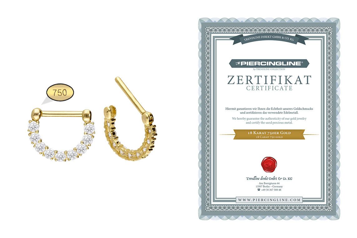 PIERCINGLINE Nasenpiercing 18 Karat Gold Clicker 9 EINGEFASSTE MOISSANITE Ohrpiercing Septum Nase (Clicker, 1-tlg), Ohrpiercing für Conch, Helix, Tragus, Daith, Lobe