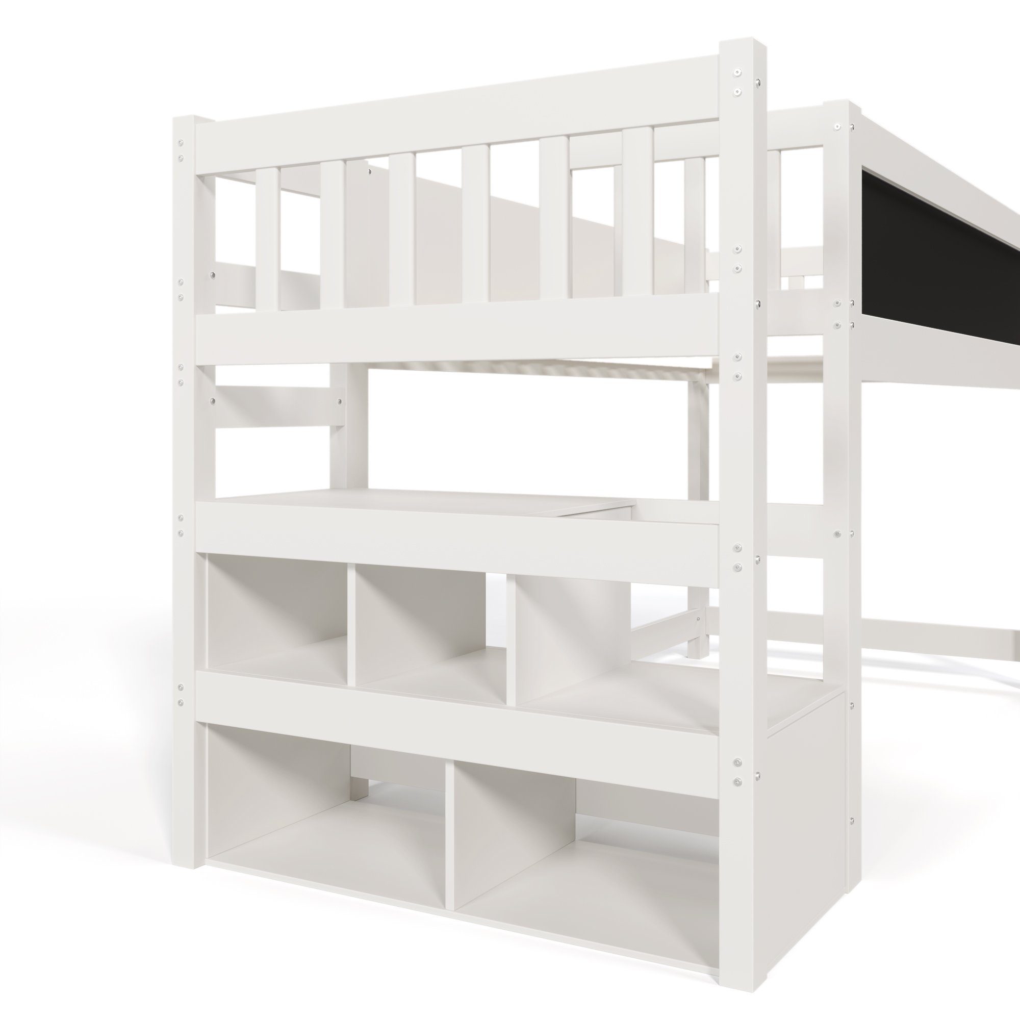 Hochbett Tafel Kinderbett Stauraumtreppe Massivholz mit Etagenbett 90x200cm Flieks und