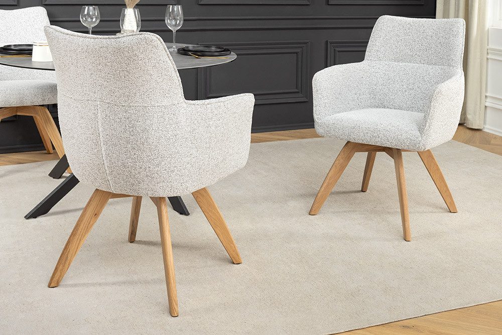 riess-ambiente Drehstuhl ASGARD beige – Strukturstoff, Holzbeine, Armlehne & Taschenfederkern (Einzelartikel, 1 St), 180° drehbar mit Rücklaufautomatik – ideal für Esszimmer, Küche & Büro