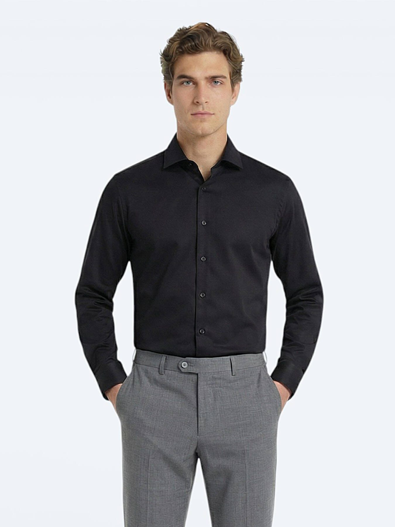 KİP Hemdbluse Schwarzes Klassisches Baumwollhemd