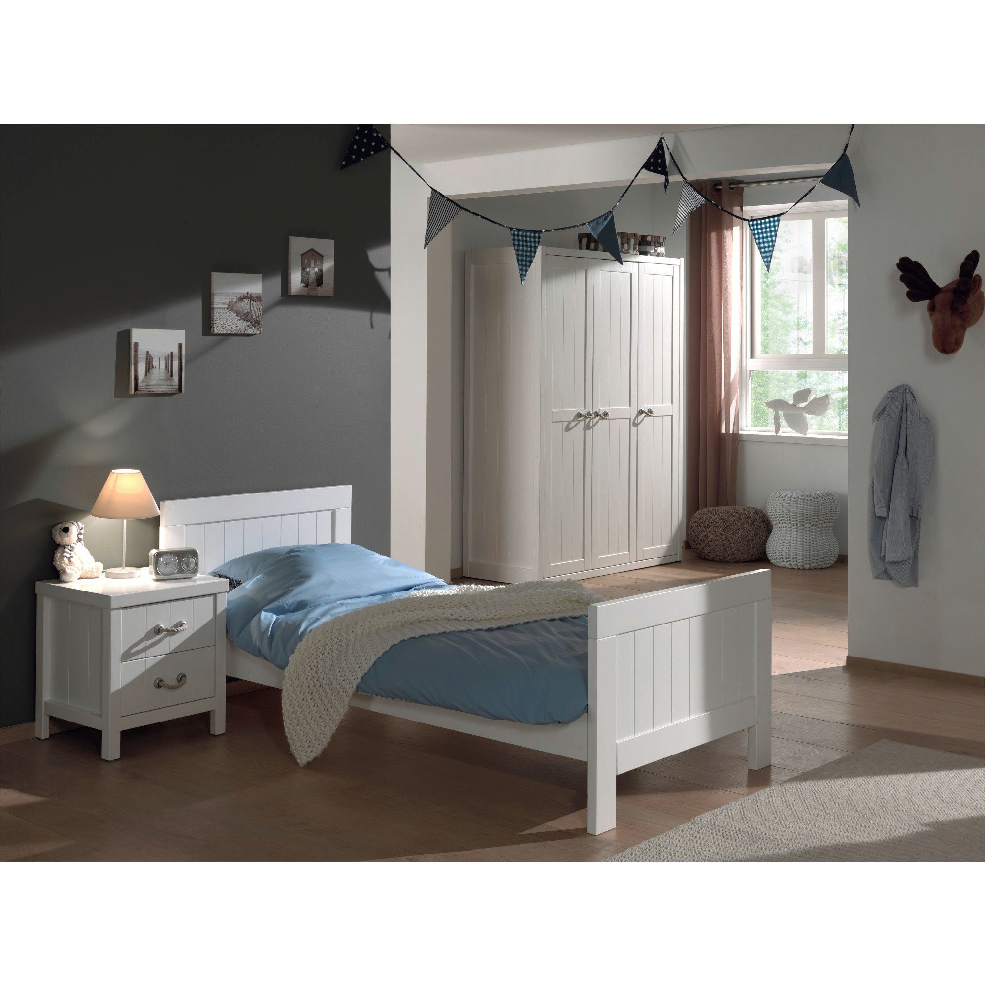 Kindermöbel 24 Komplettschlafzimmer Kleiderschrank, Jugendzimmer Vipack Nachtkonsole inkl + Lee (3-tlg) + Bett