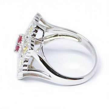 Goldene Hufeisen Silberring Echter Rubin Ring 925 SilberTeilvergoldet Damen Edelstein Fingerring, Einzelstück, Handarbeit