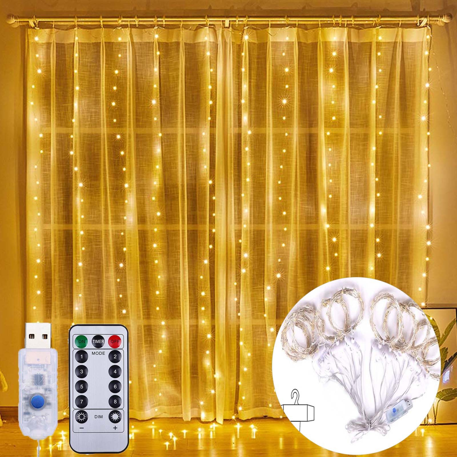 MUPOO LED-Lichtervorhang 3 M X 3 M 300 LED USB Lichterketten Vorhang, 8 Mod günstig online kaufen