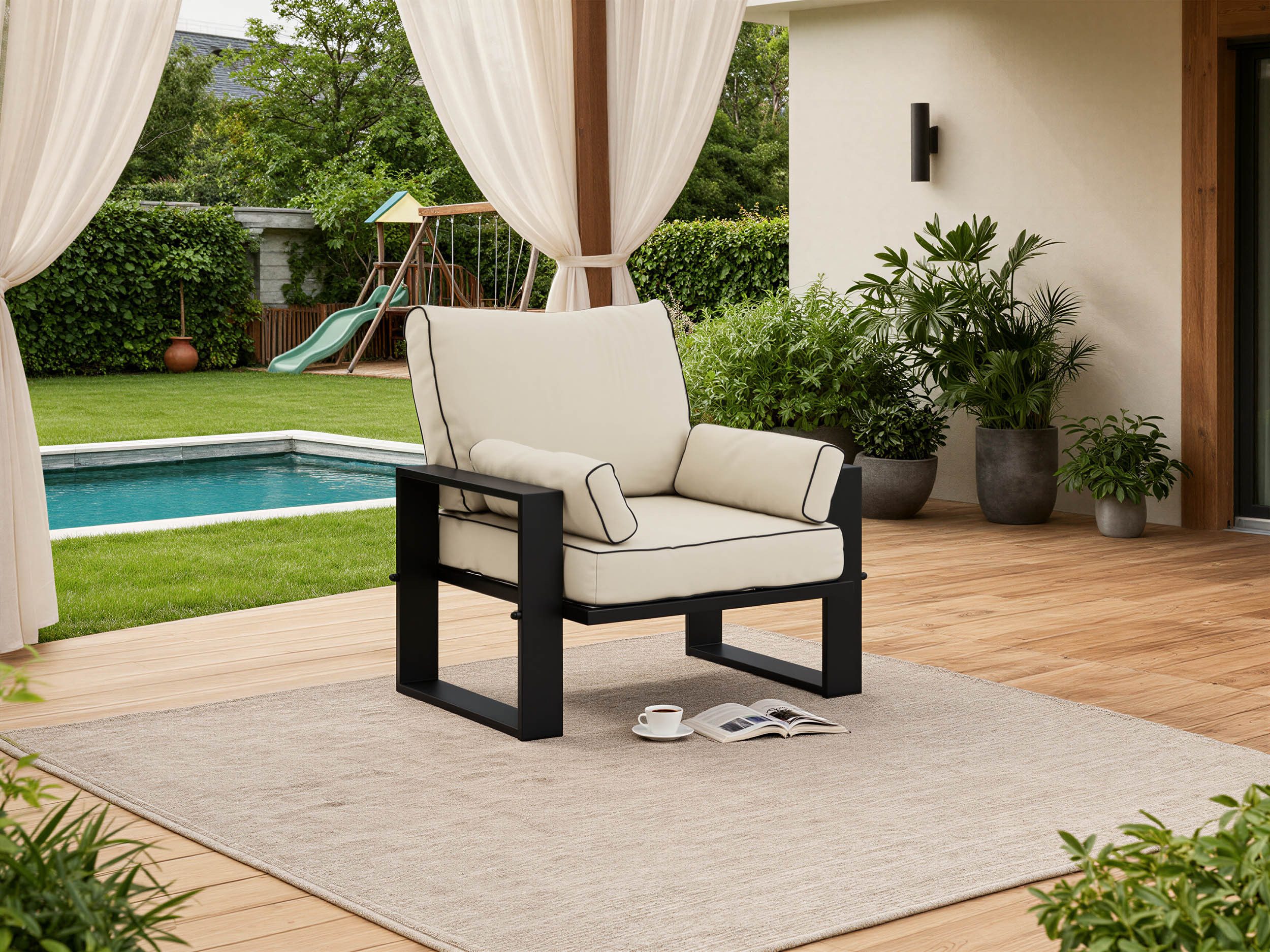 MKS MÖBEL Gartensessel ELBA (Set, mit Armlehnenkissen, T30-Schaum, Metallrahmen, Wellenfeder), Einzelsessel, wetterfest, Outdoor, für den Garten, Terrasse