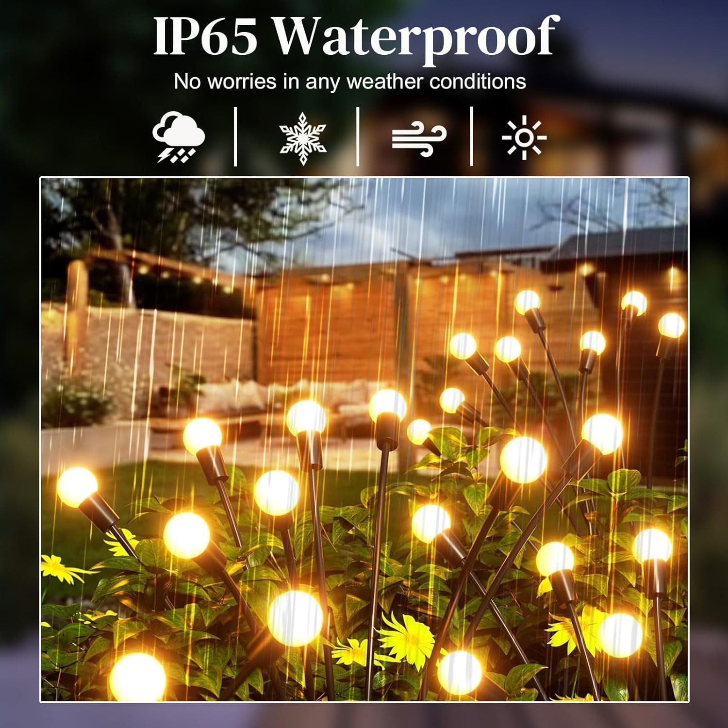 Fyrove LED Solarleuchte 2 Stück LED Solar Gartendeko solarlampen für außen 6 LED Glühwürmchen, 2 Stück LED fest integriert IP65 Wasserdicht solarlampen für auße – Bild 5 von 5