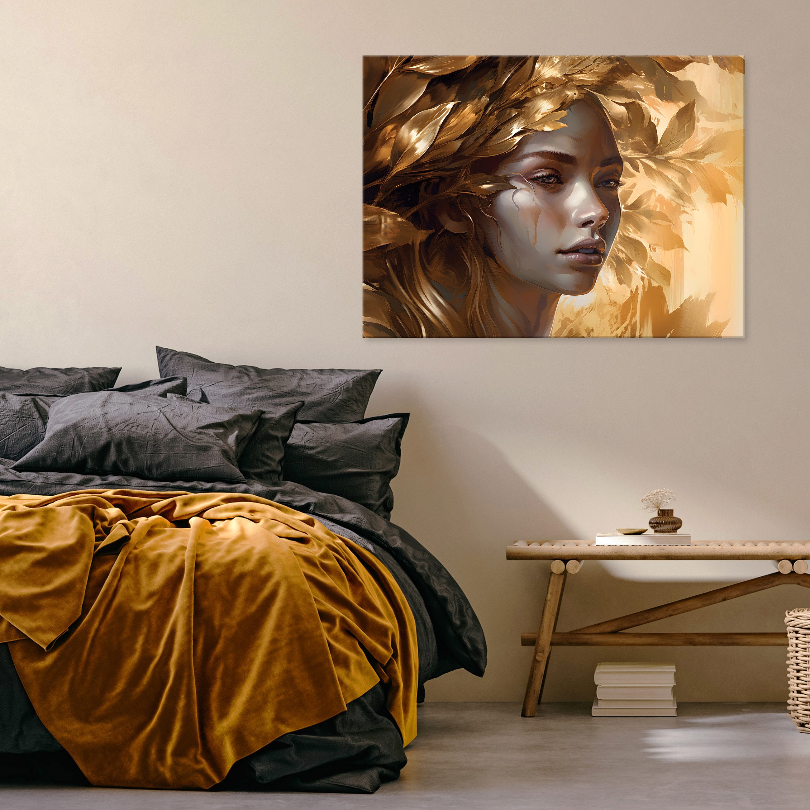 Wallarena Fototapete Frau Gesicht - Gold - Elegant - Vlies - Schlafzimmer, glatt, 60x40x2cm