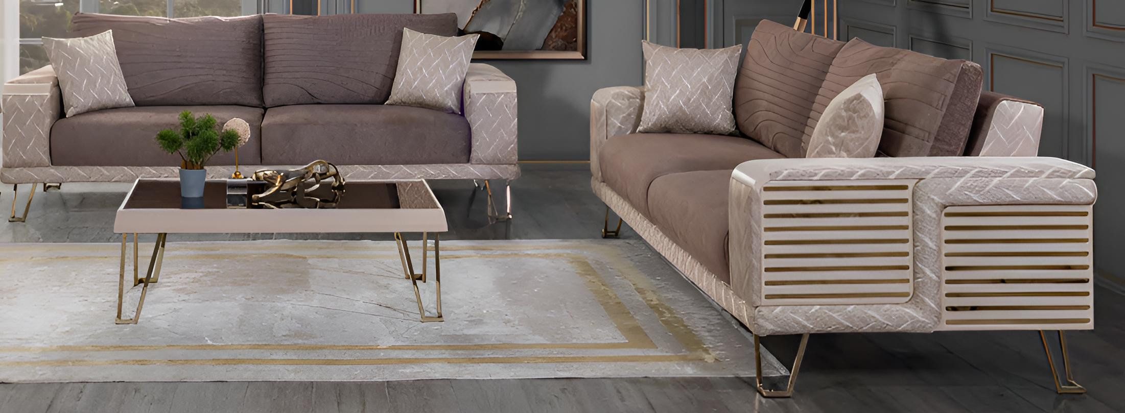JVmoebel Polstergarnitur Minimalistisches Sofa-Set 3+3 Holzrahmen Stilvolles Design Metallbeine, (3-tlg)