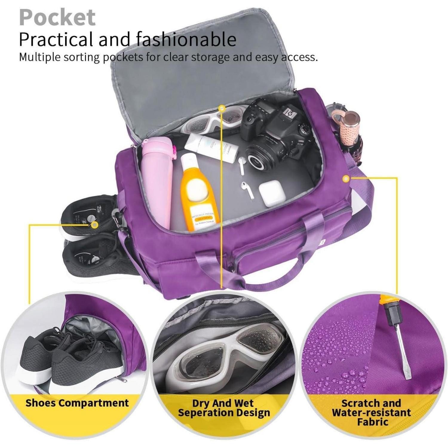 LuxusKollektion Sporttasche 35L Damen Sporttasche Faltbare Reisetasche mit Schuhfach und Nassfach