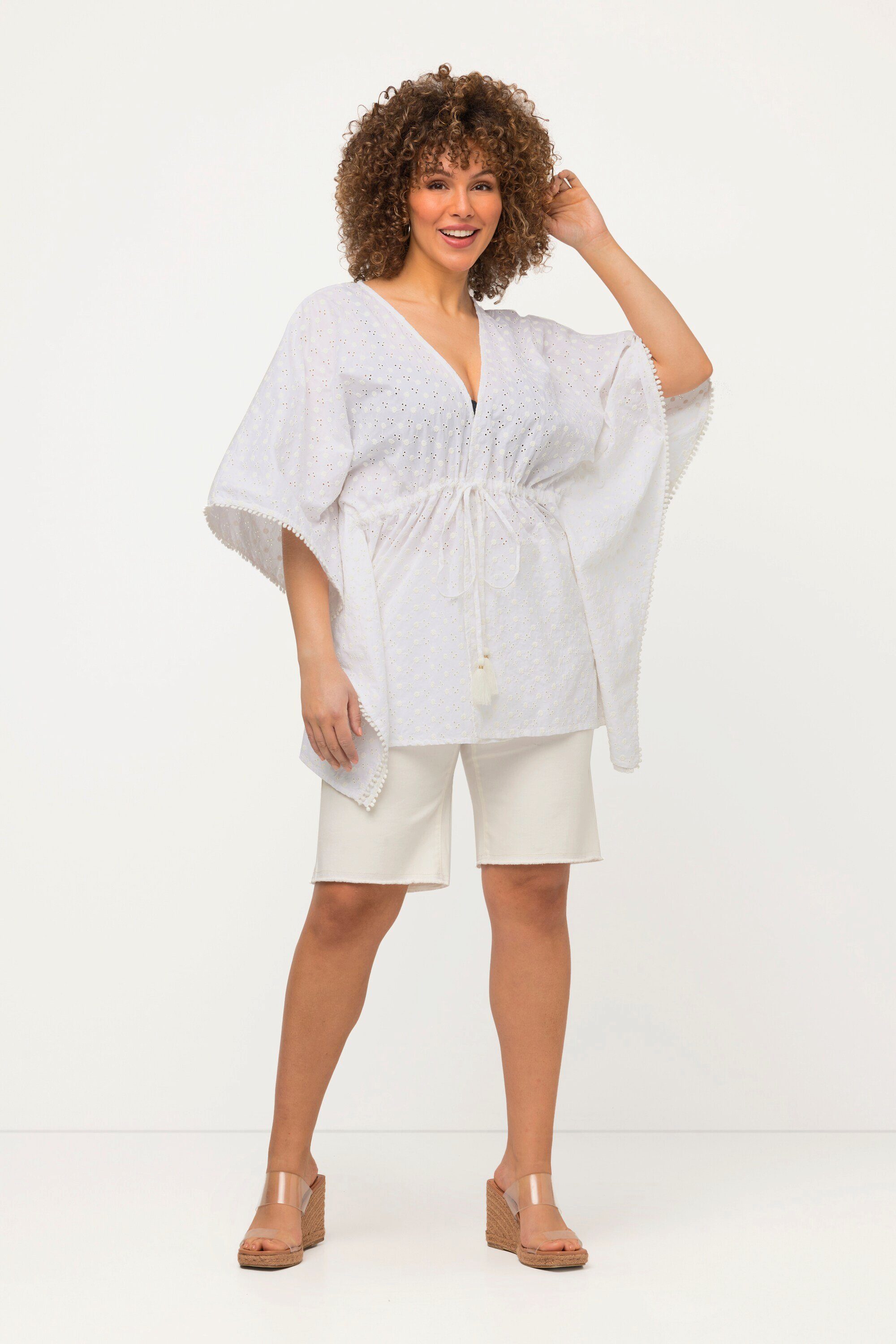 Ulla Popken Tunika Kimono-Bluse Lochspitze Oversized günstig online kaufen