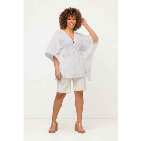 Ulla Popken Tunika Kimono-Bluse Lochspitze Oversized 3/4-Arm Quasten