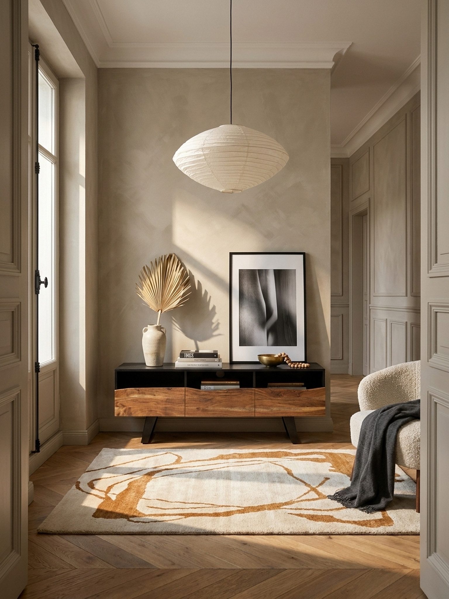KADIMA DESIGN Lowboard Lowboard Akazie Massivholz 140x50x40 cm Baumkante TV-Kommode Schwarz, (Modern mit Türen, Fernsehkommode Wohnzimmer), Design TV-Schrank Hoch mit Schublade, Fernsehtisch Fernsehschrank