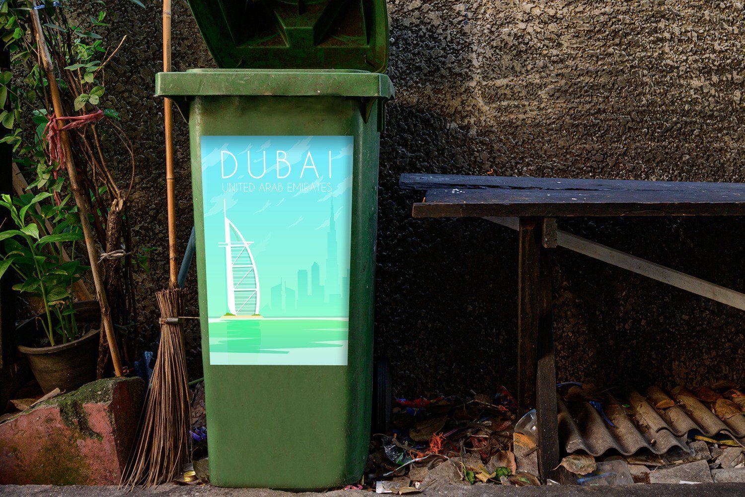 Dubai, Arabische Sticker, Emirate Stadt Mülltonne, Container, der Mülleimer-aufkleber, Abfalbehälter Illustration (1 Wandsticker MuchoWow Vereinigte St),