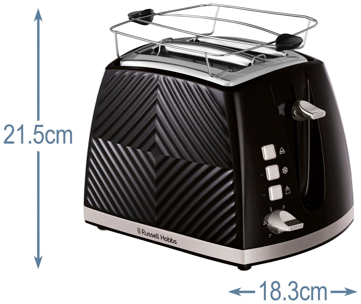 HOBBS schwarz, Toaster 850 W - Groove 26390-56, RUSSELL Brötchenaufsatz 2 Krümelschublade, Watt Schlitze, & 850