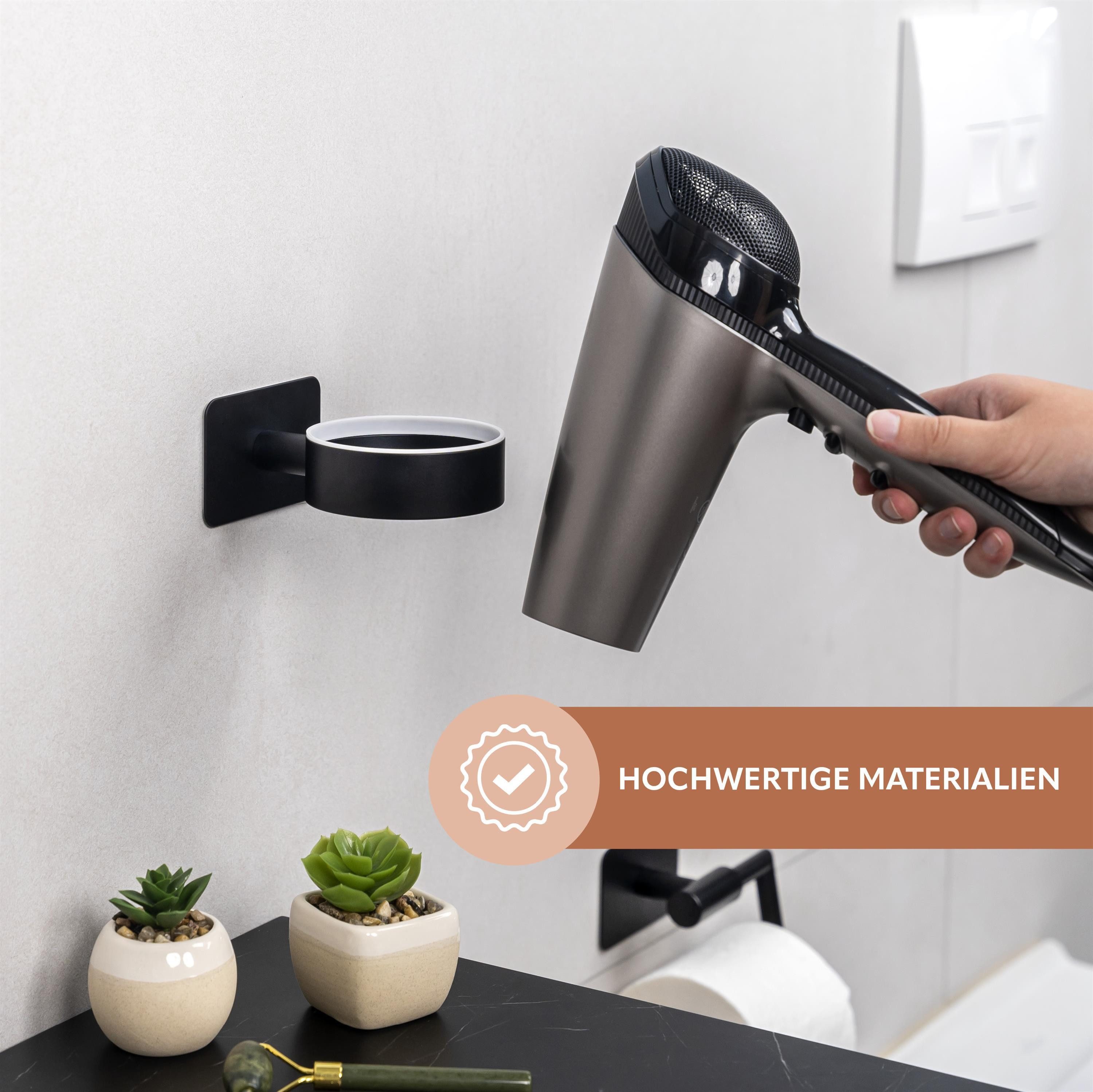 bremermann Haartrocknerhalter Bad-Serie PIAZZA BLACK TAPE - mit Klebepad, schwarz, (1-tlg., mit schützendem Kunststoffring) – Bild 3 von 5