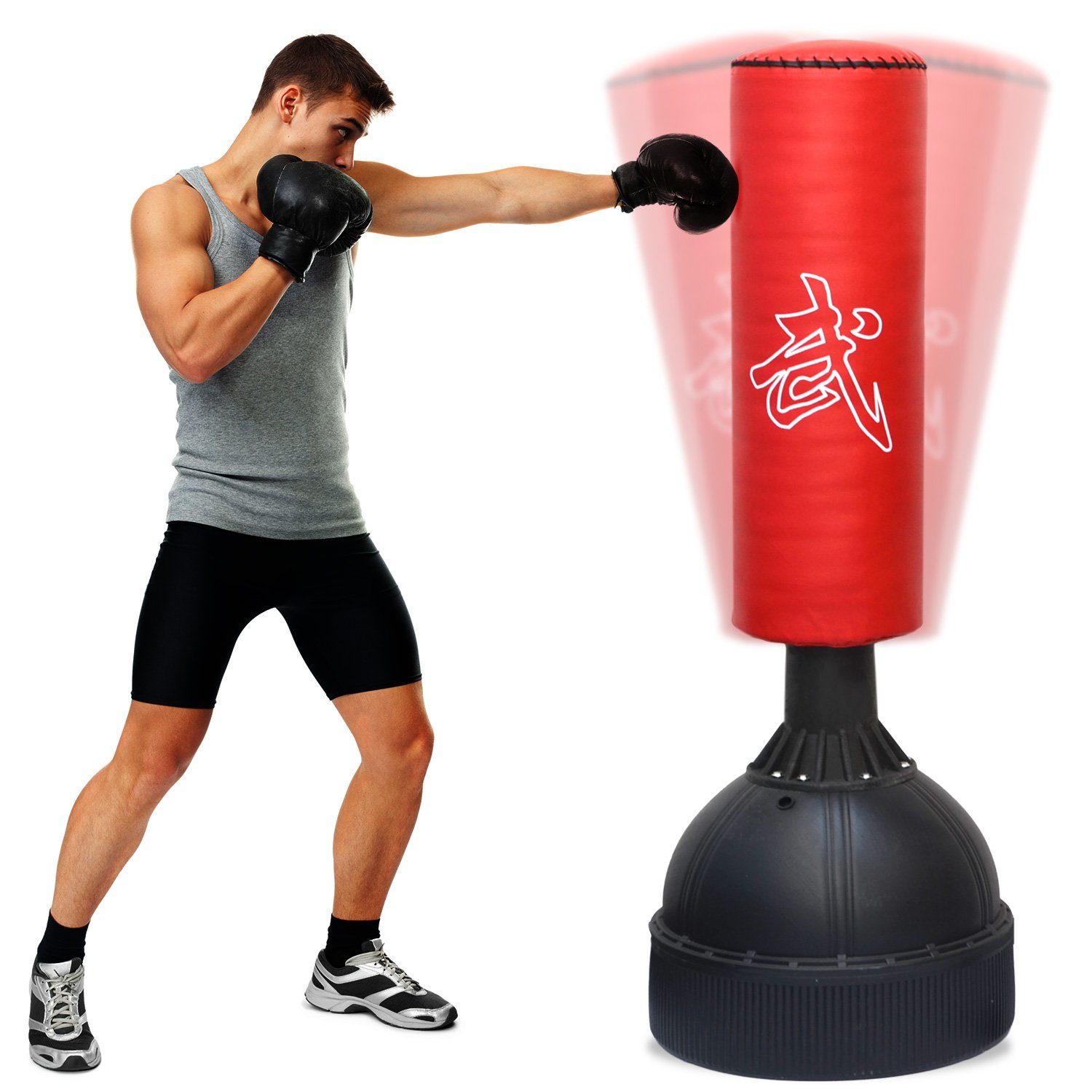 eyepower Standboxsack 160 cm Boxsack Freistehend - PU Boxtrainer mit Befüllbarem Standfuß, Punching Bag mit Fuß für Erwachsene & Kinder - Kampfsport Training