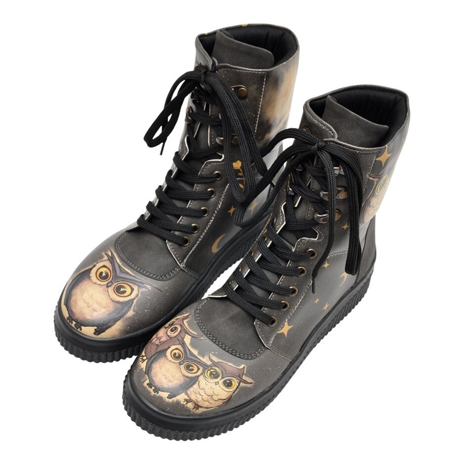 DOGO Future High Top Boots Owl Family Damen Stiefeletten Schnürboots Handgefertigt