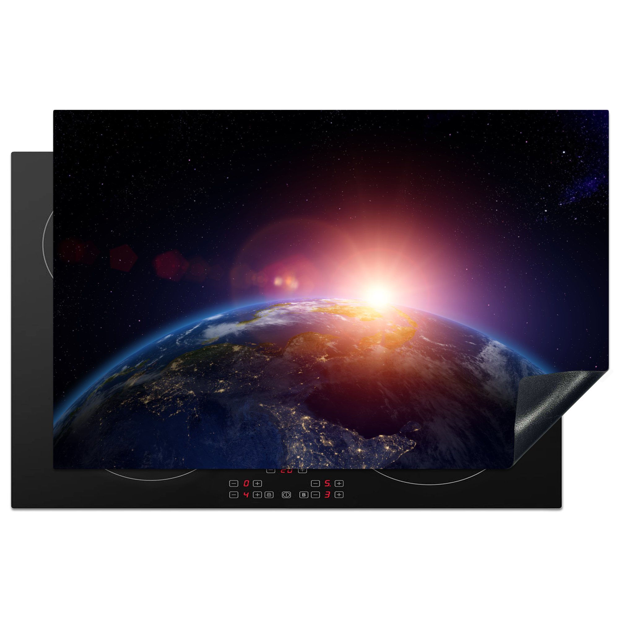 MuchoWow Herdblende-/Abdeckplatte Satellitenbild eines Sonnenaufgangs, Vinyl, (1 tlg), 81x52 cm, Induktionskochfeld Schutz für die küche, Ceranfeldabdeckung
