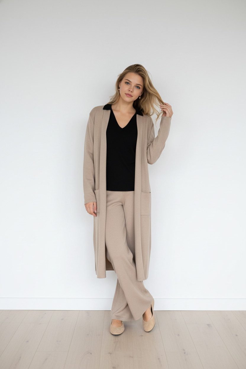 Zuckerwatte Strickmantel langer Strickmantel open front aus weichem Viskose günstig online kaufen