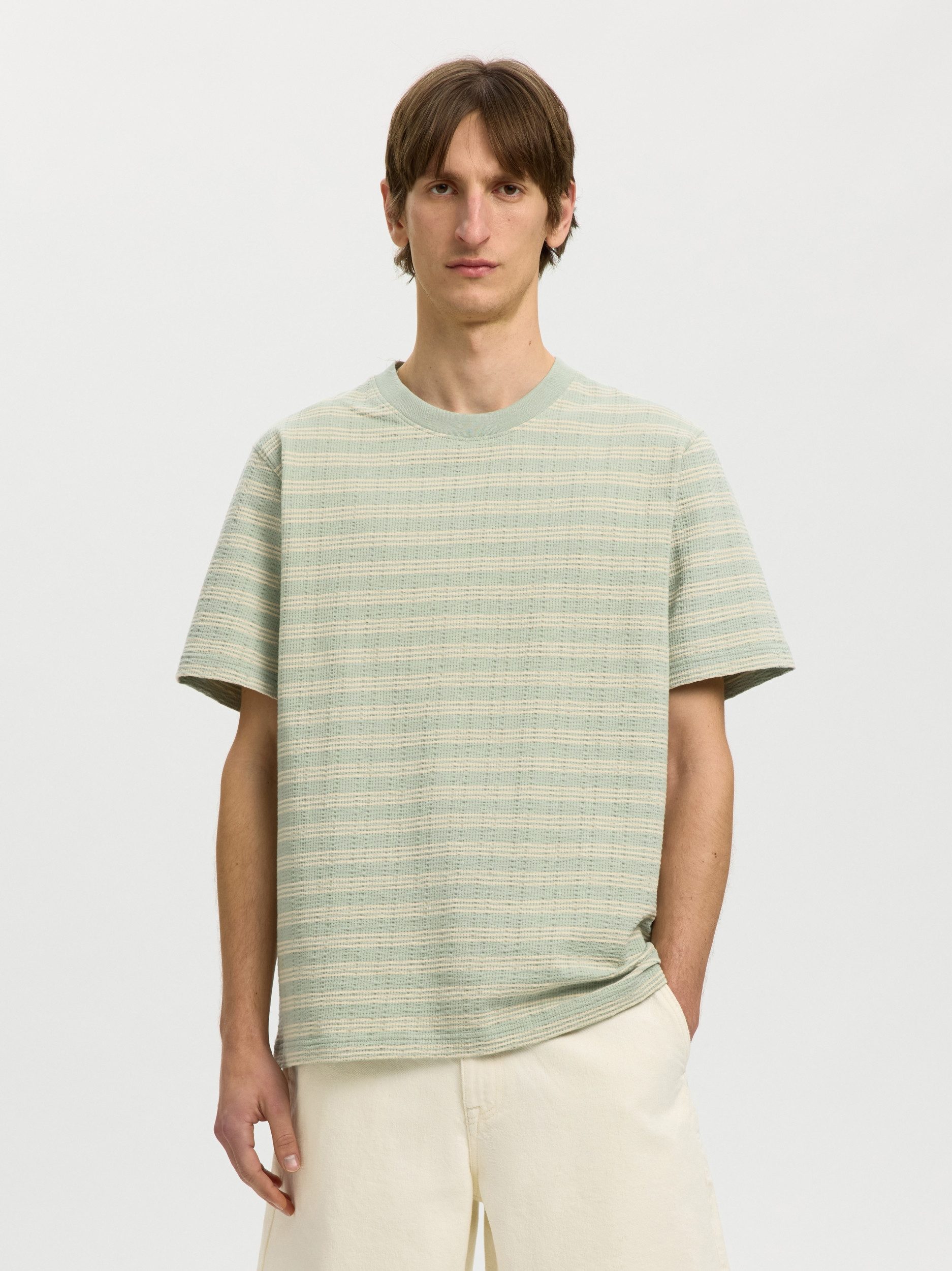 SELECTED HOMME T-Shirt SLHELI SEERSUCKER SS O-NECK TEE