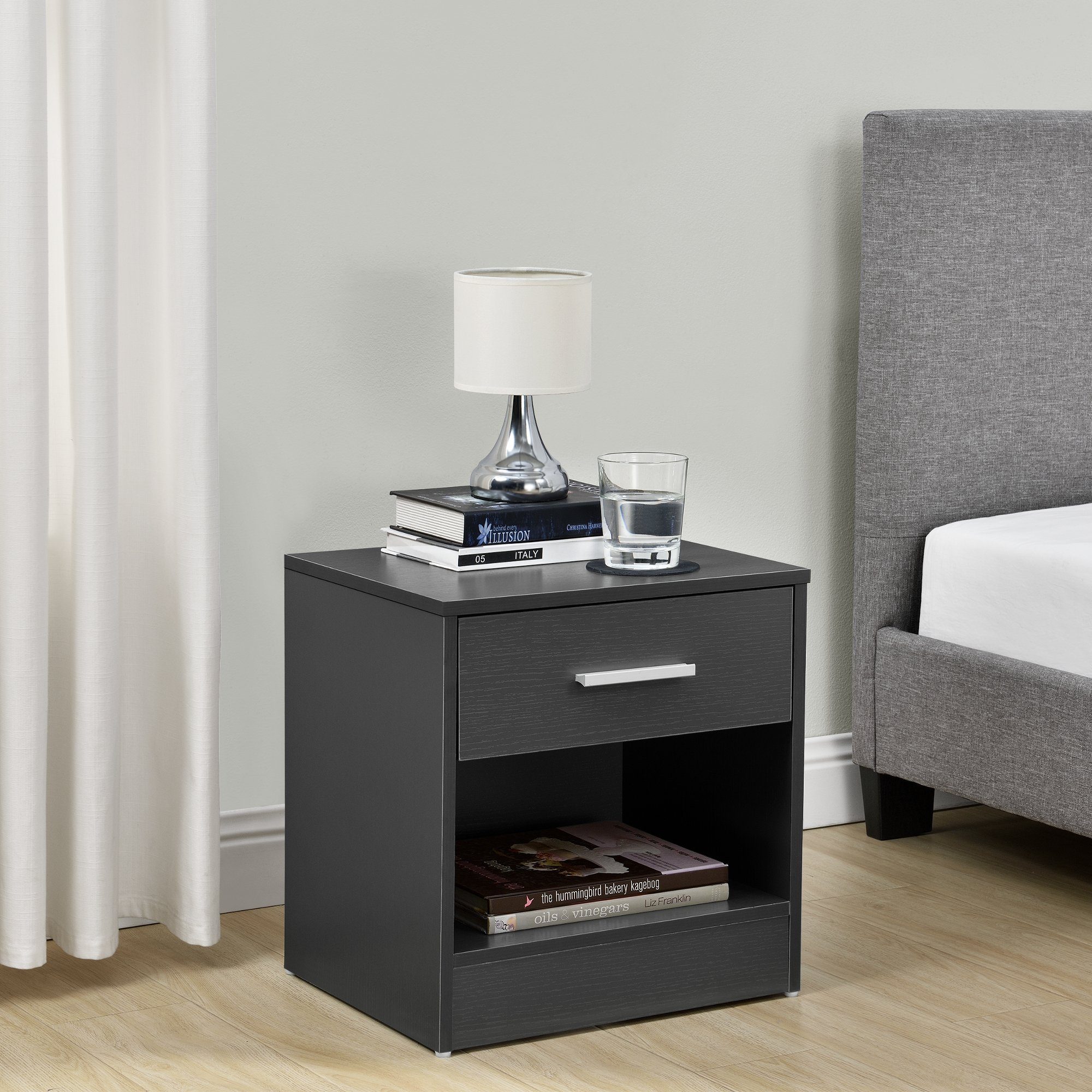 en.casa Nachttisch, mit Schublade - 36,5x29,5x38cm - Grau günstig online kaufen