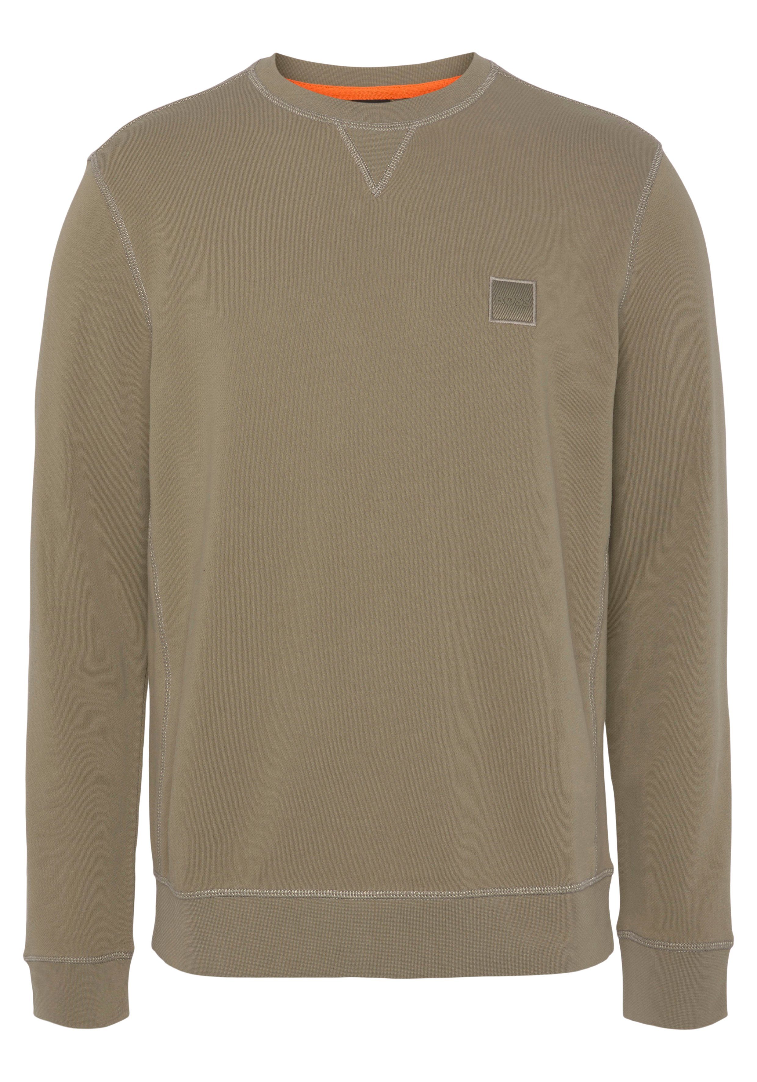 wirkenden (1-tlg) Westart sportlich lihgt/pastel_green Overlocknähten ORANGE Sweater BOSS mit