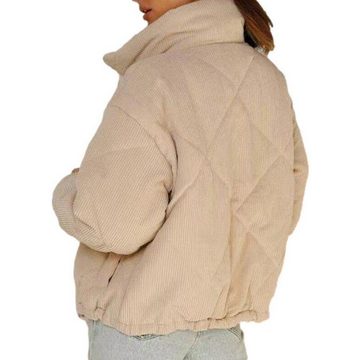 RUZU UG Cordjacke Damenjacke einfarbig langärmelig Cord-Reißverschlussjacke Trenchcoat (1-St)