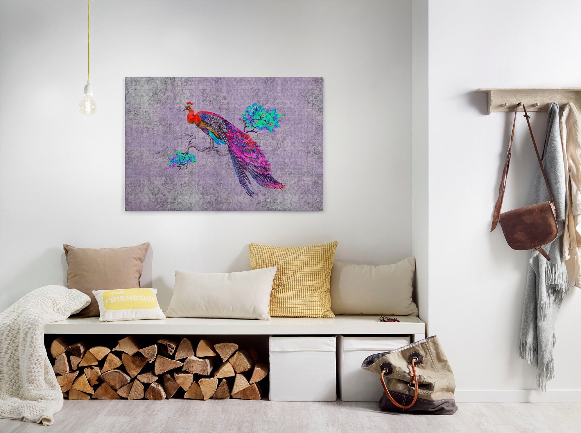 A.S. Création Leinwandbild peacock 3, Kinder, Kunst, Tiere (1 St), Keilrahmen Bild Lila Bunt Pfau Leinwand-Bild Wohnzimmer modern Kinder