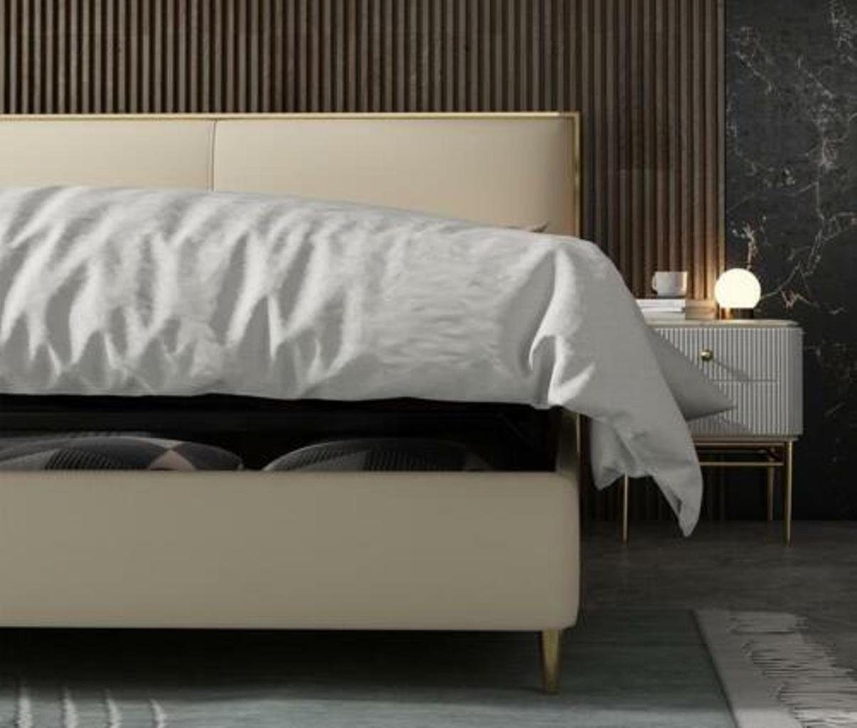 Zimmer Design Doppel Beige180x200cm Lederbett, Bett Luxus JVmoebel Schlaf Betten Polster