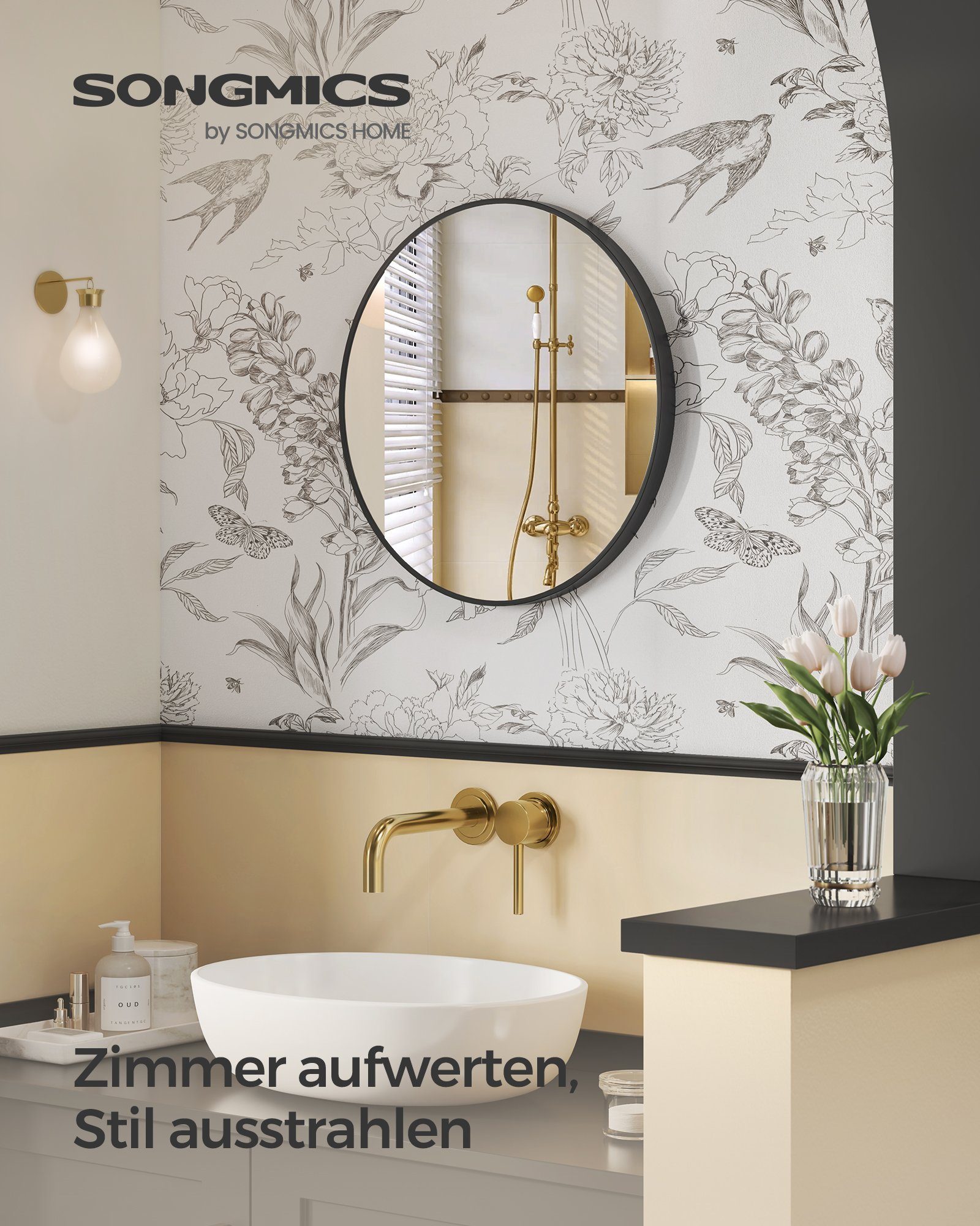 SONGMICS Wandspiegel, Spiegel rund, Badezimmerspiegel, 40/50/61/76 cm, Metallrahmen