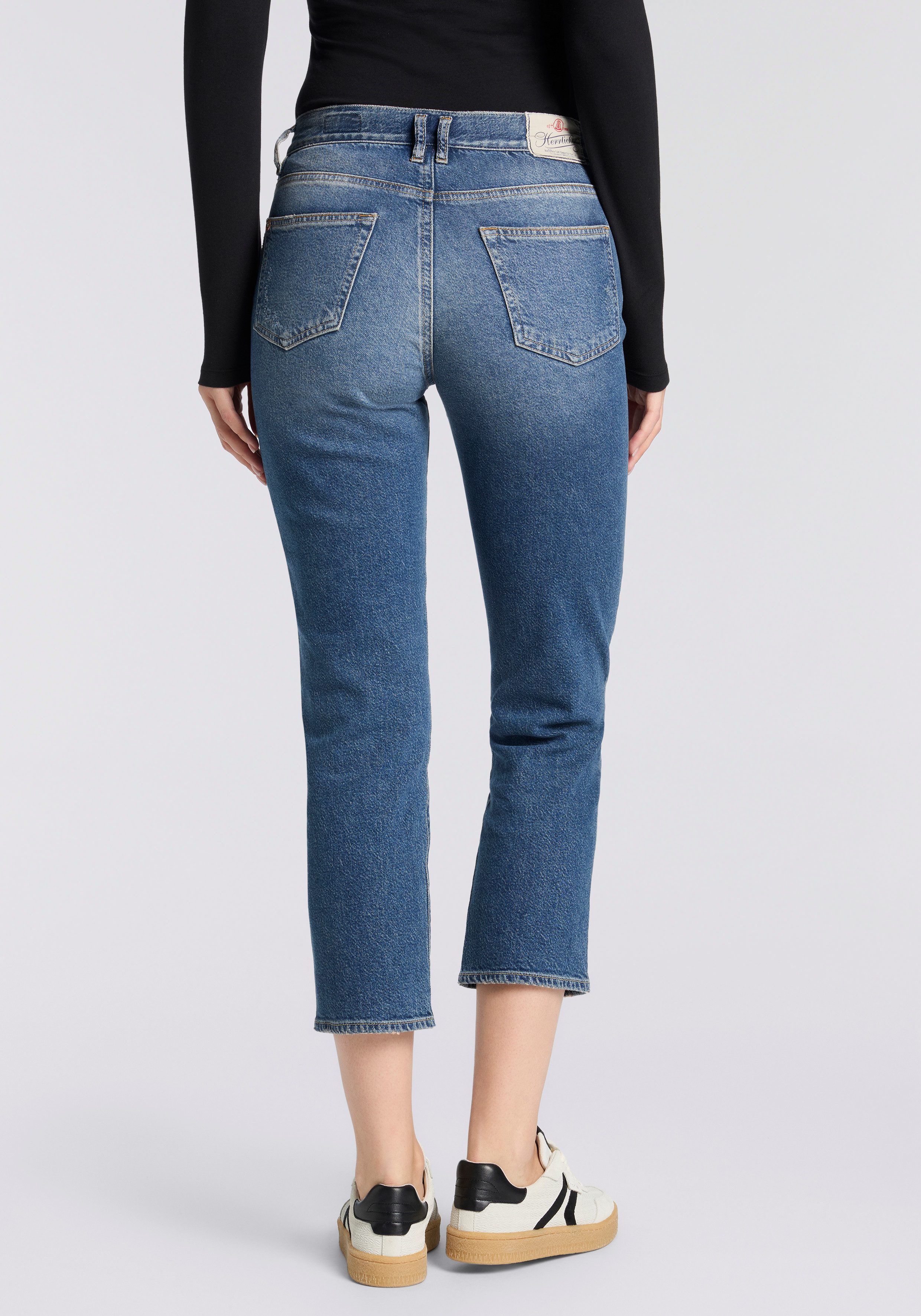 Herrlicher 5-Pocket-Jeans Breezy Cropped Denim Straight Fit mit Destroyed-Effekten