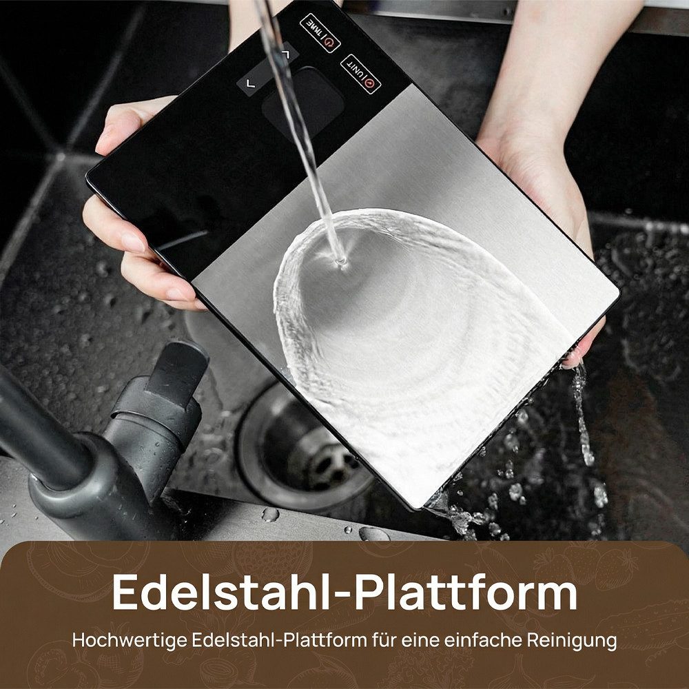 JASMART Küchenwaage Digitale Küchenwaage mit TFT-Farbdisplay & Bluetooth App, Präzisionswaage bis 5 kg (1 g) mit Tara & optionaler Nährwertanalyse