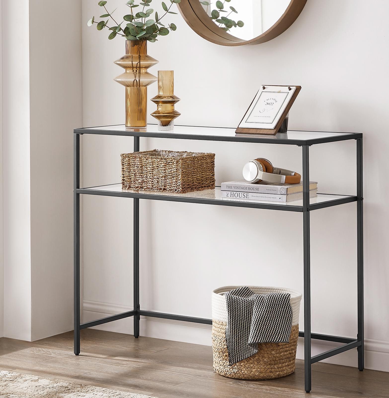 VASAGLE Konsolentisch, Beistelltisch, mit 2 Ablagen, Breite 100 cm, Hartgla günstig online kaufen