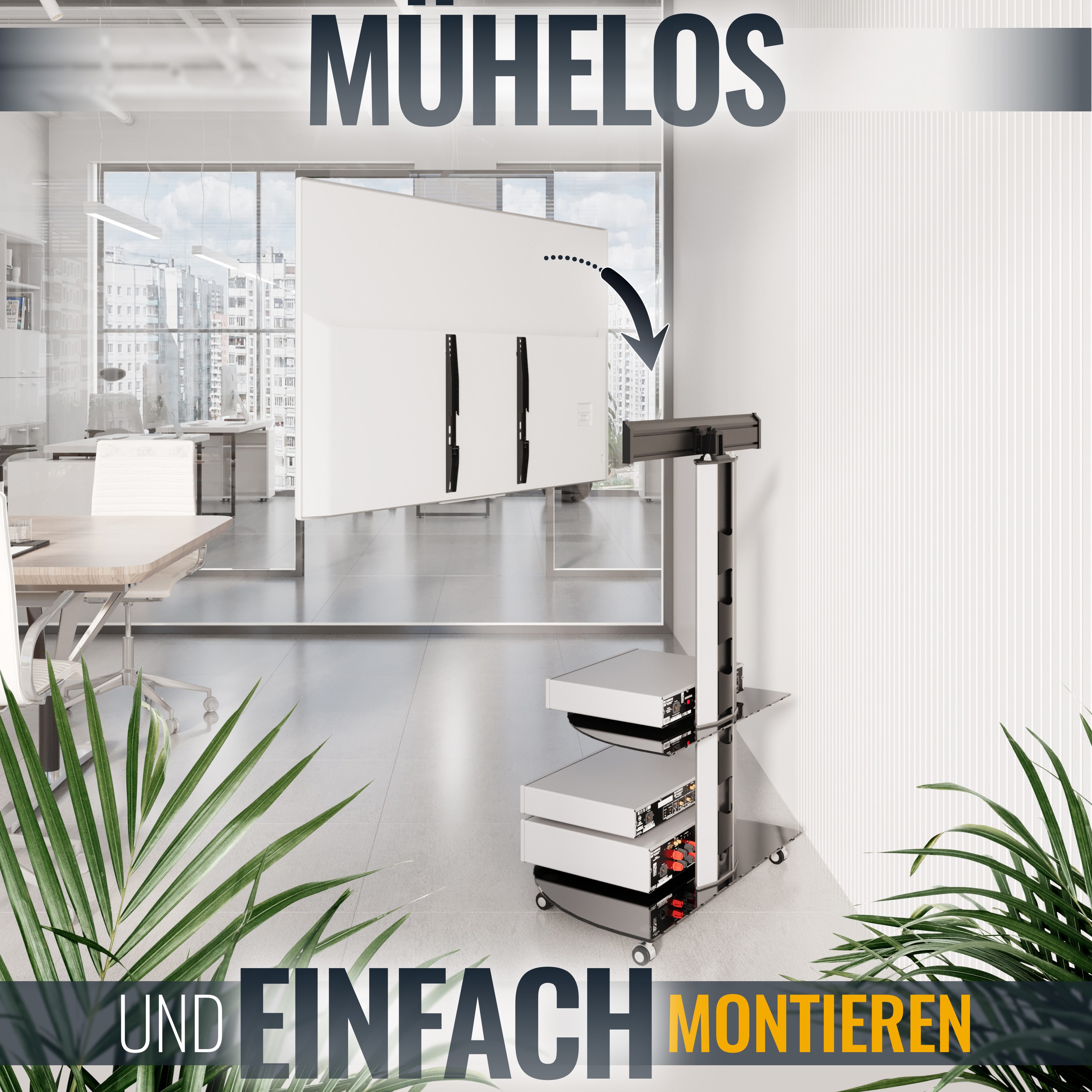 RICOO TV-Ständer Mobiler TV-Ständer modern und schwenkbar mit Glas-Ablagen FS0502, (bis 55 Zoll, bis VESA 600x400, 1-tlg., 30 kg Belastbarkeit, für 30 Zoll bis 55 Zoll Bildschirm-Diagonale, TV Standfuß mit Rollen Fernseher Stativ rollbar schwenkbar drehbar)