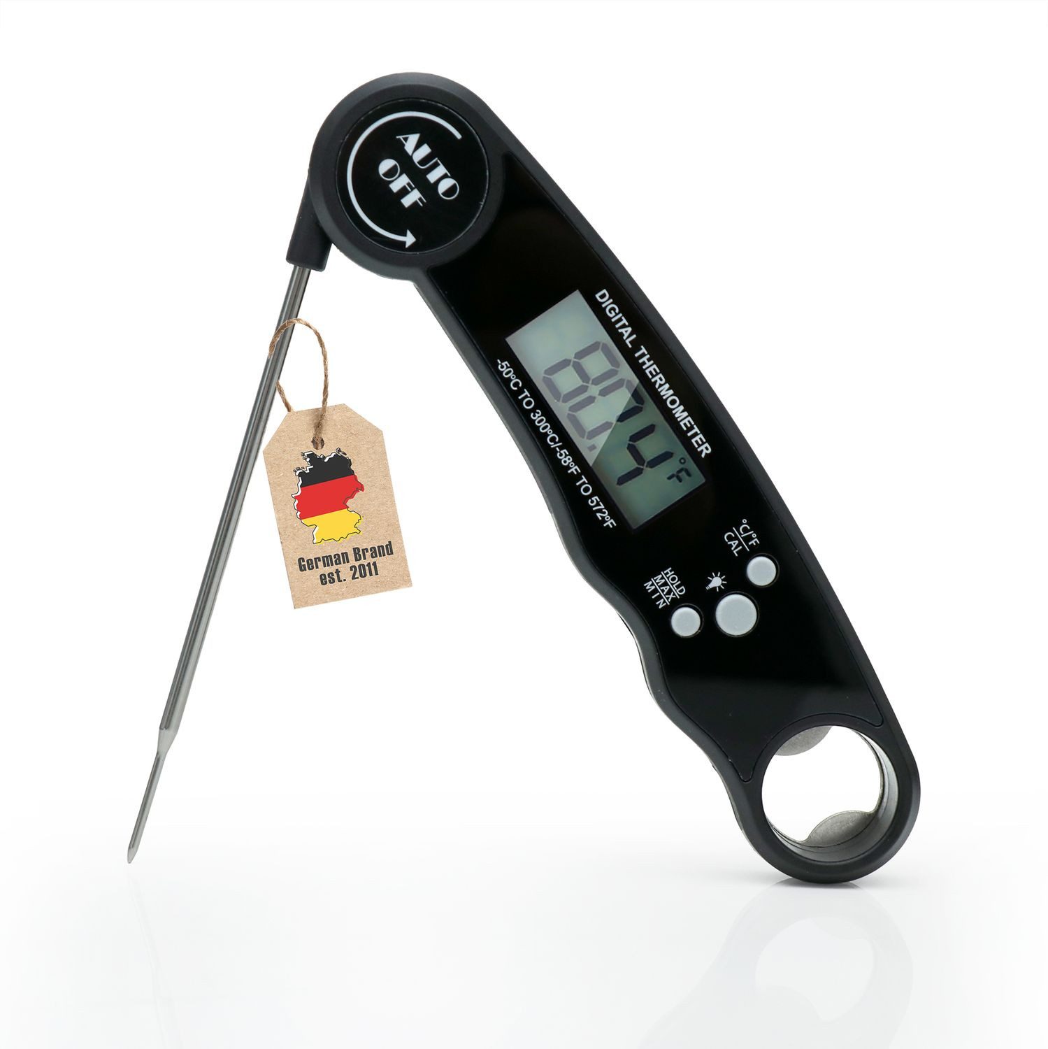 Intirilife Grillthermometer, 1-tlg., Faltbares Küchenthermometer wasserdicht magnetisch mit LCD-Display
