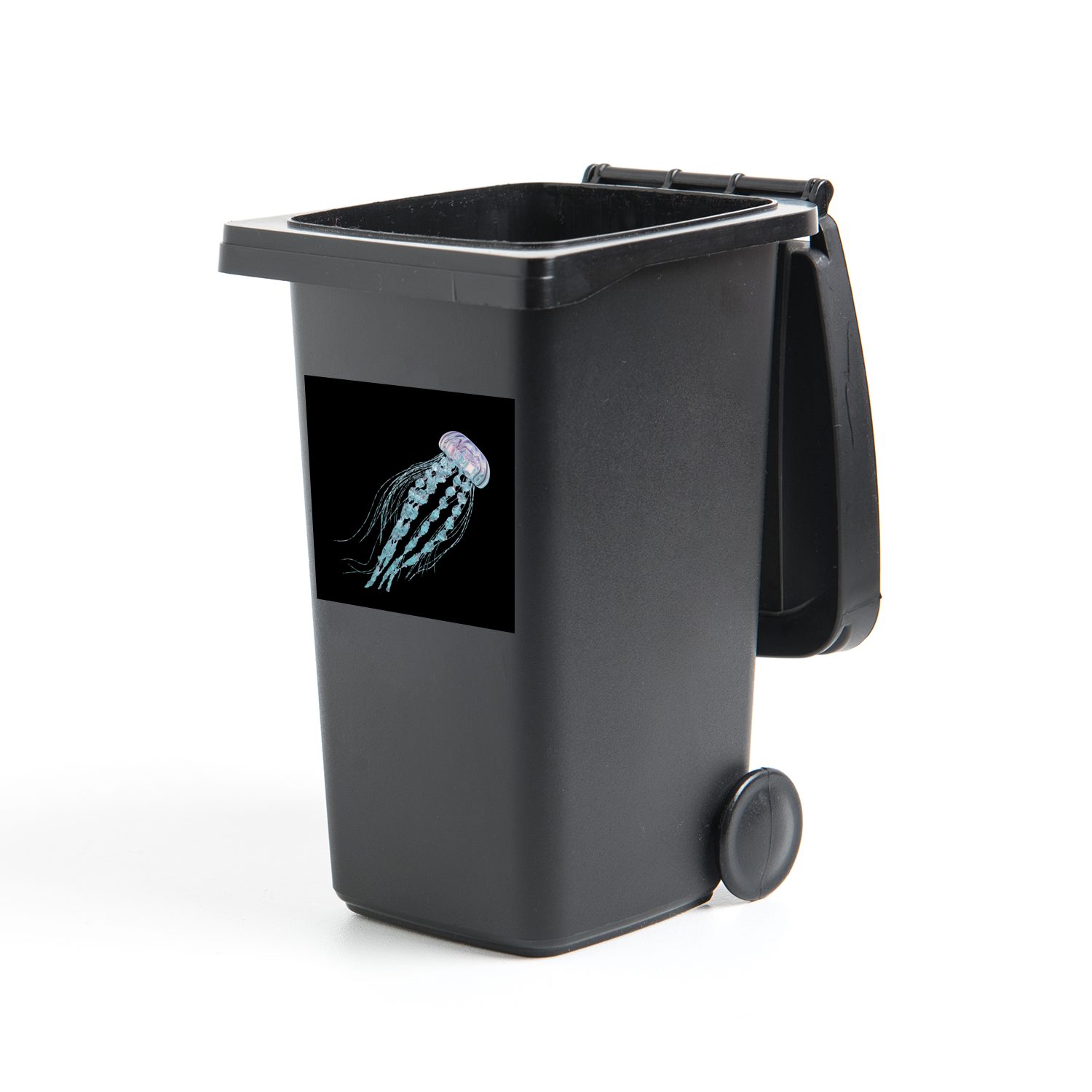 MuchoWow Wandsticker Eine Illustration einer Qualle auf schwarzem Hintergrund (1 St), Mülleimer-aufkleber, Mülltonne, Sticker, Container, Abfalbehälter
