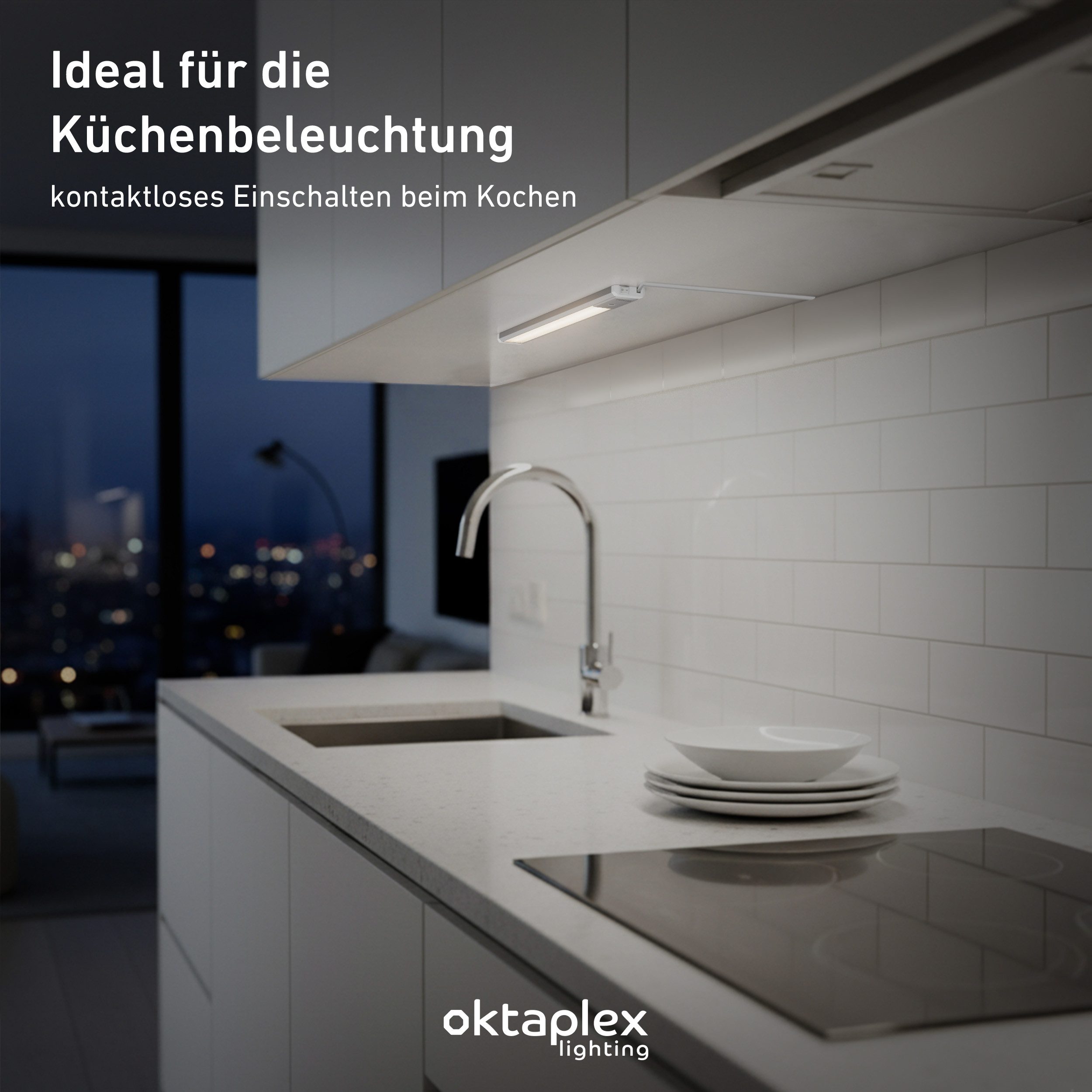 Oktaplex lighting LED Unterbauleuchte Aluminium Unterschrankleuchte Küche 40cm 400lm 6W, Sensor für Gestensteuerung, LED, warmweiß, 4000K Lichtleiste Küche Alum – Bild 4 von 5
