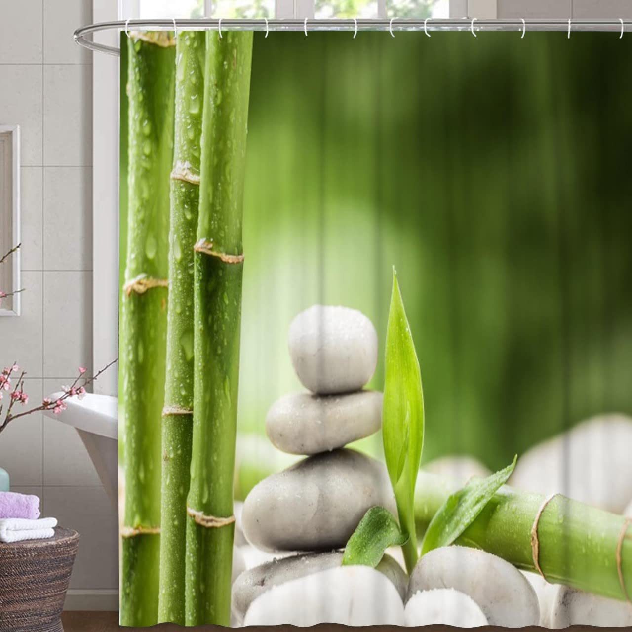 M&W DAS DESIGN Duschvorhang Shower curtains Anti schimmel Waschbar Duschvorhang grün 180x200 – Bild 2 von 4