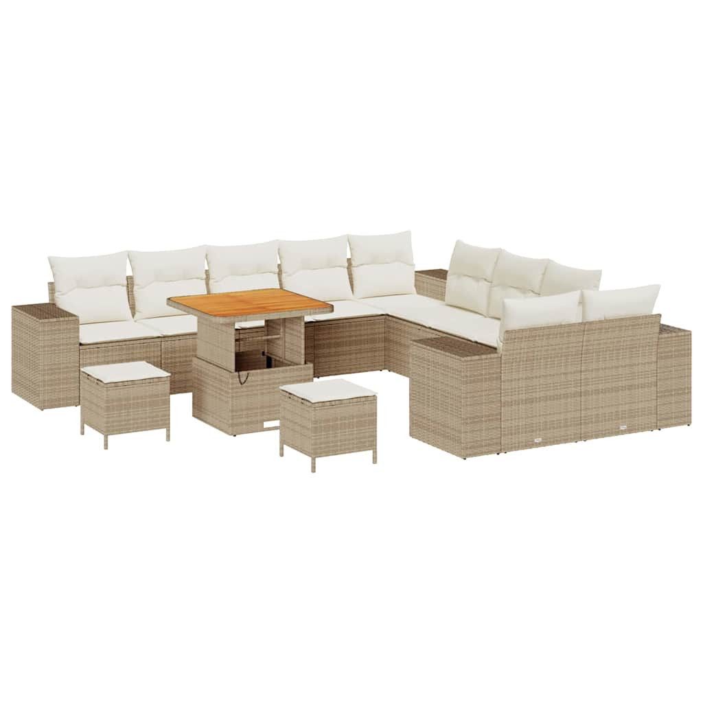 vidaXL Gartenlounge-Set Gartensofa-set mit Kissen 13 pcs Beige Poly-Rattan, (13-tlg)