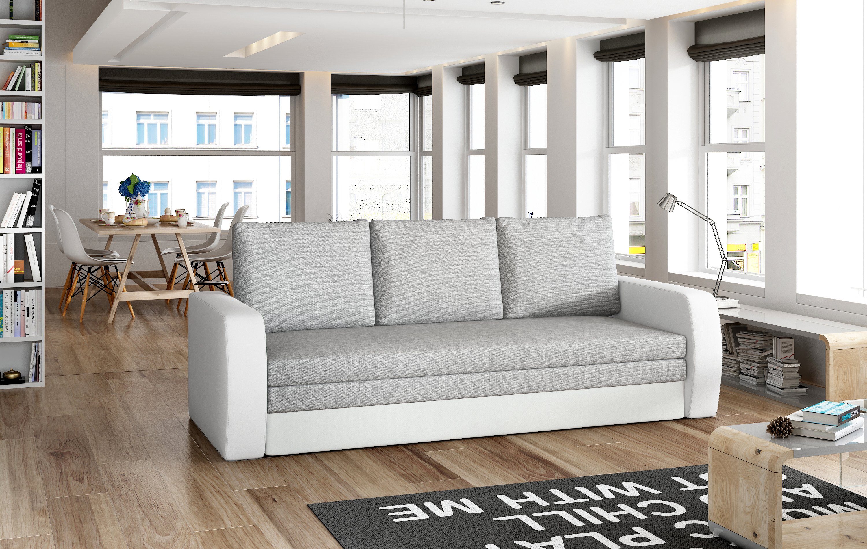 JVmoebel Sofa, Sofa mit Bettfunktion Grau / Weiß