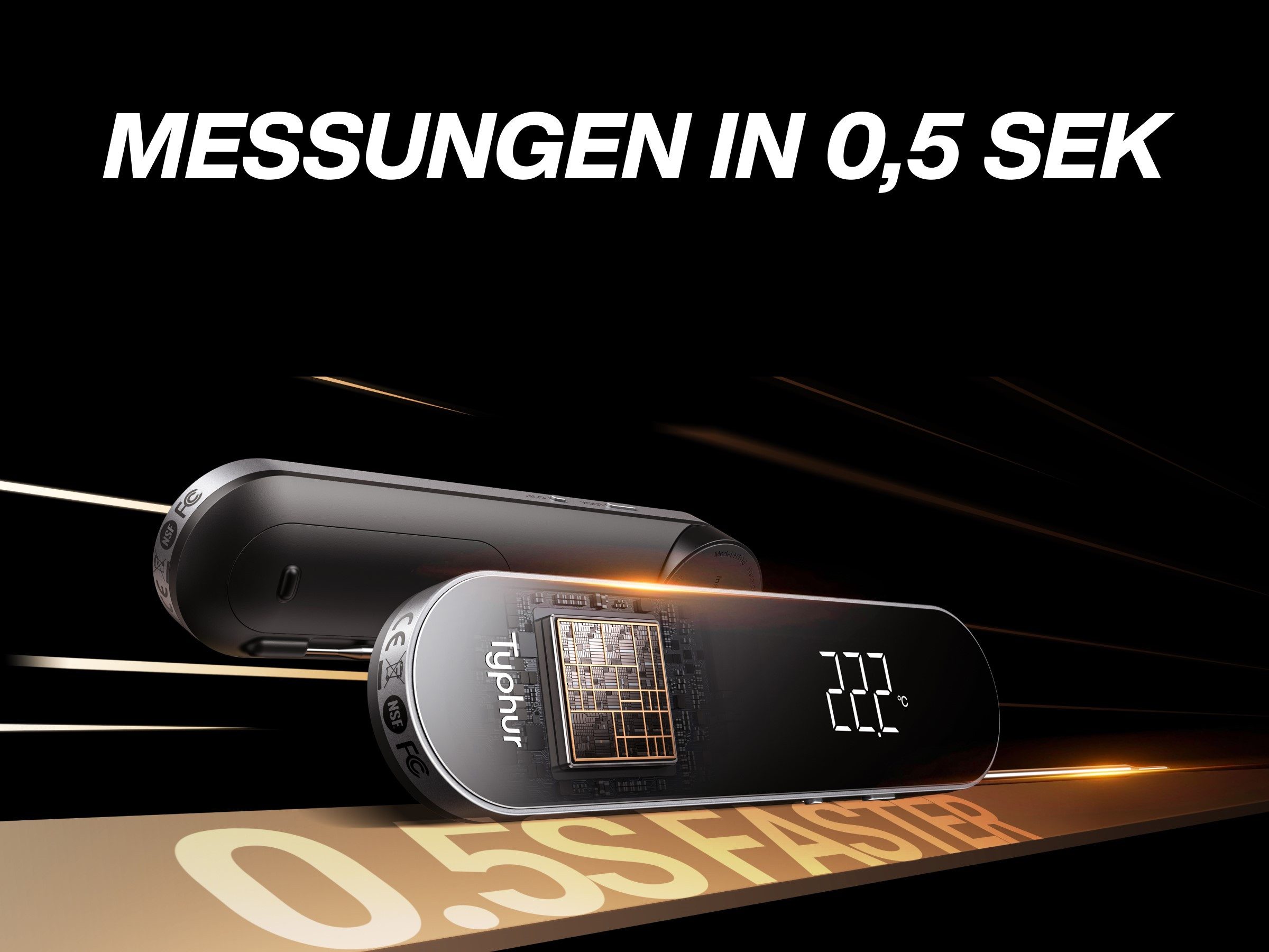 Typhur Grillthermometer InstaProbe, 0,5-Sekunden-Sofortmessung mit OLED-Display und IP67-Wasserschutz