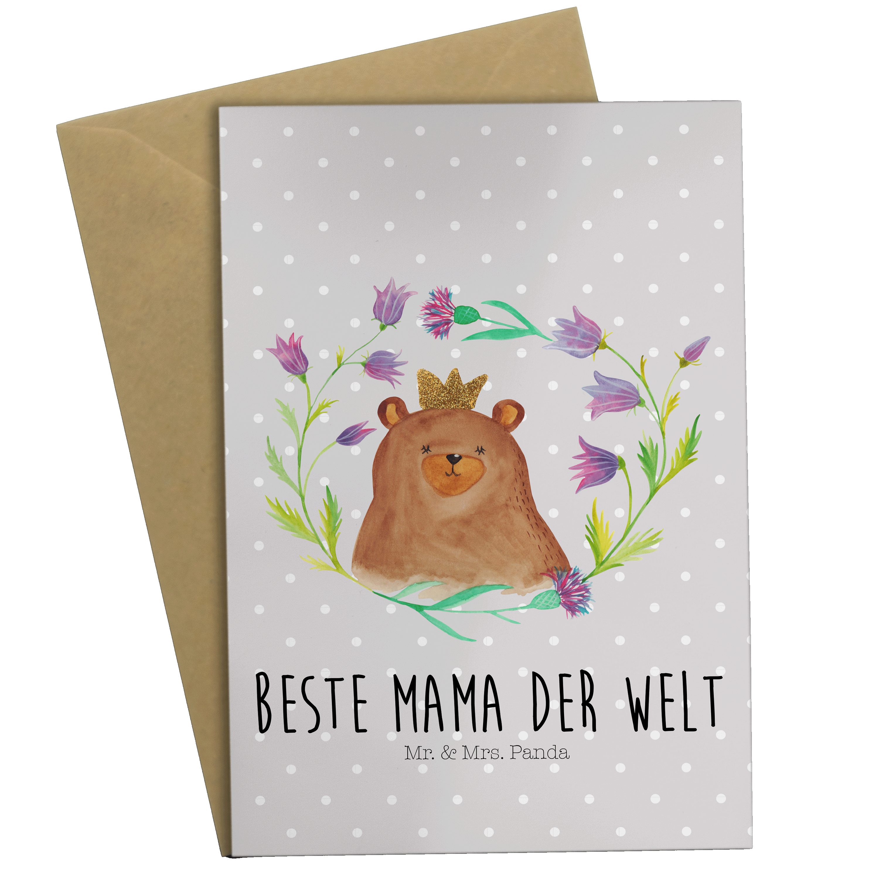 Mr. & Mrs. Panda Grußkarte Bär Königin - Grau Pastell - Geschenk, Lieblingsmensch, Teddy, Klappk