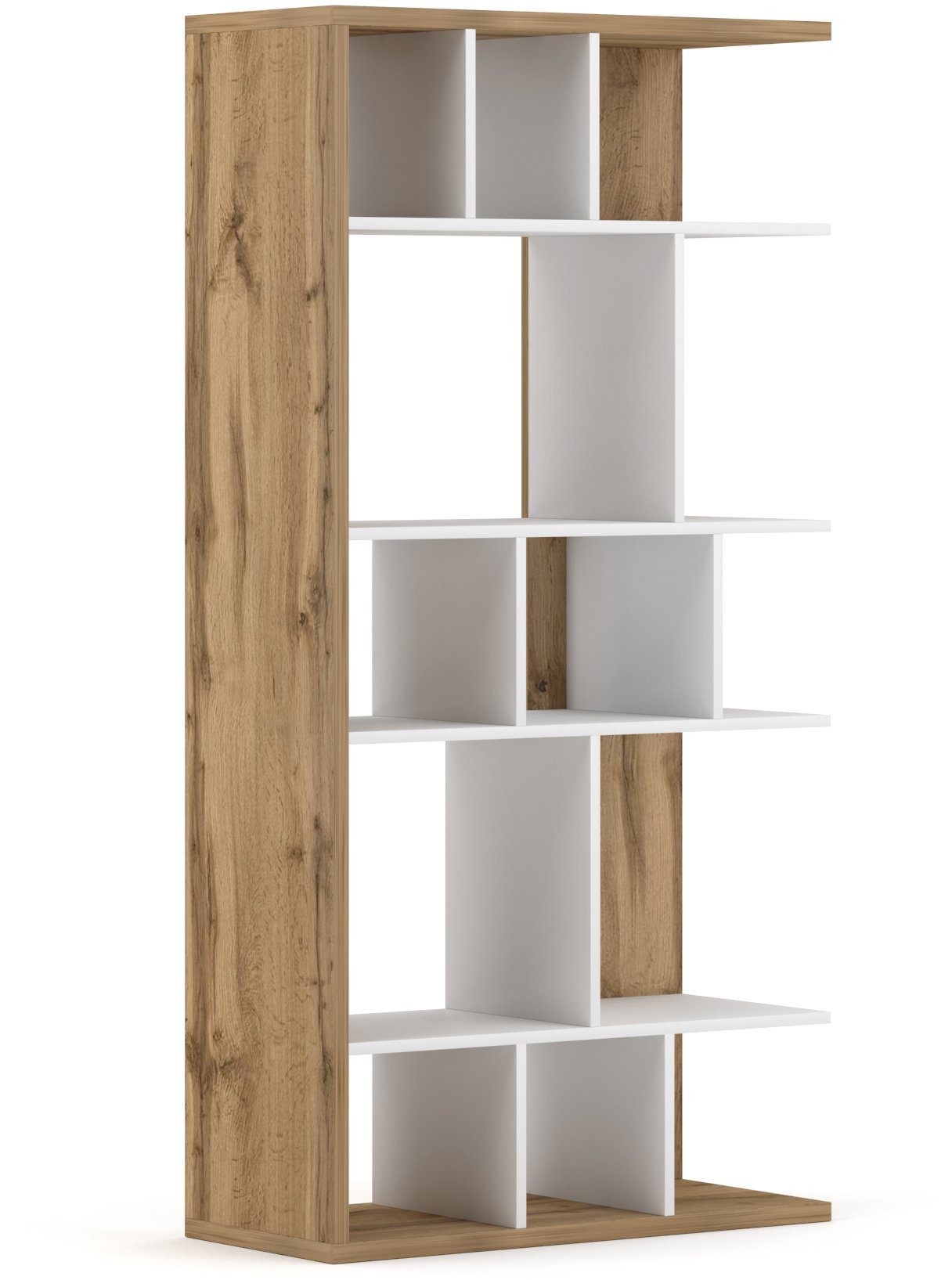 Domando Standregal Bücherregal Montecelio, Breite 80cm, als Raumteiler nutzbar Wotan Eiche und Weiß Matt