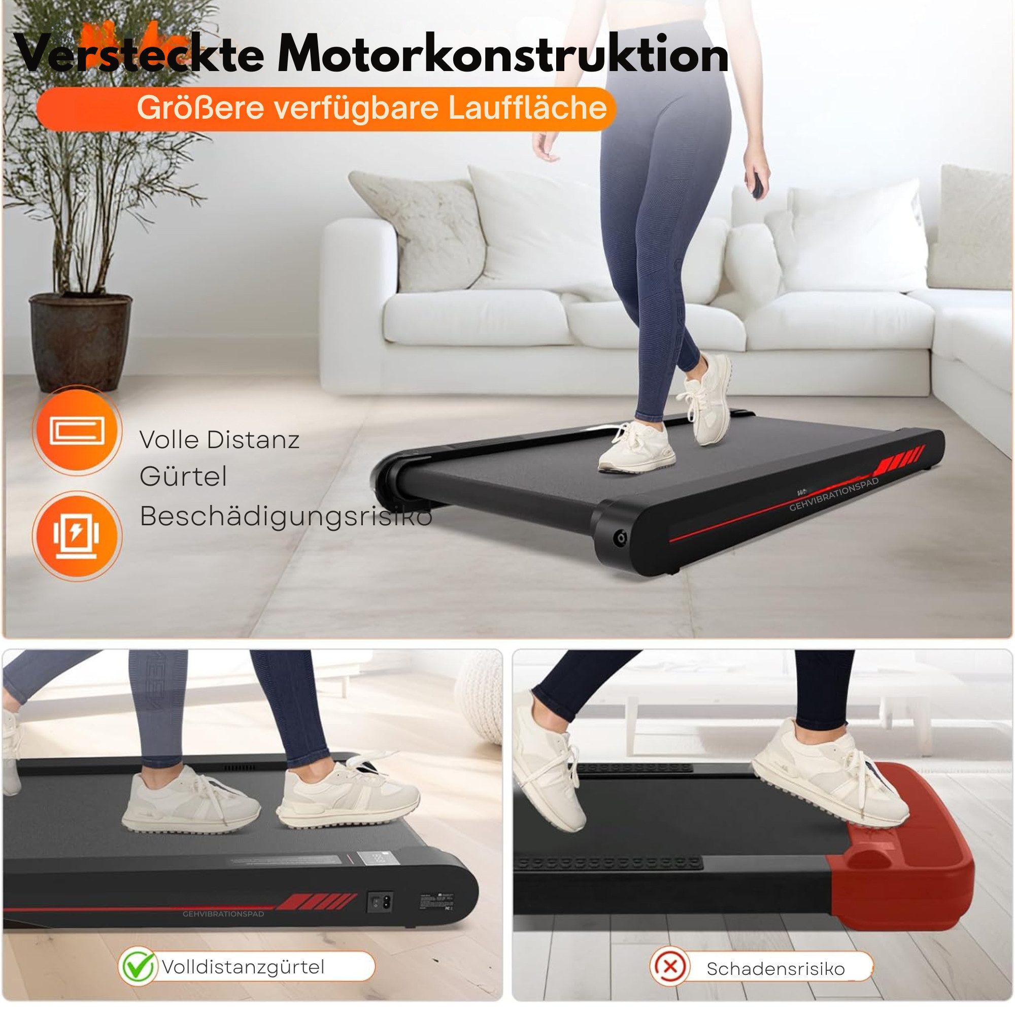 Vivitar Laufband 3-in-1 Multifunktionales Walking & Vibrations Laufband für Zuhause (LEISTUNGSSTARKER UND LEISER MOTOR, PLATZSPARENDES DESIGN, LED-Display, App-Steuerung, leiser Hochleistungsmotor 0,3–6 km/h), Geh- & Schreibtisch-Laufband mit Vibrationsmassage 4 Intensitätsstufen