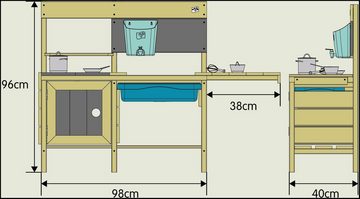 TP Toys Outdoor-Spielküche Deluxe Holz, mit Zubehör 40x136x96 cm