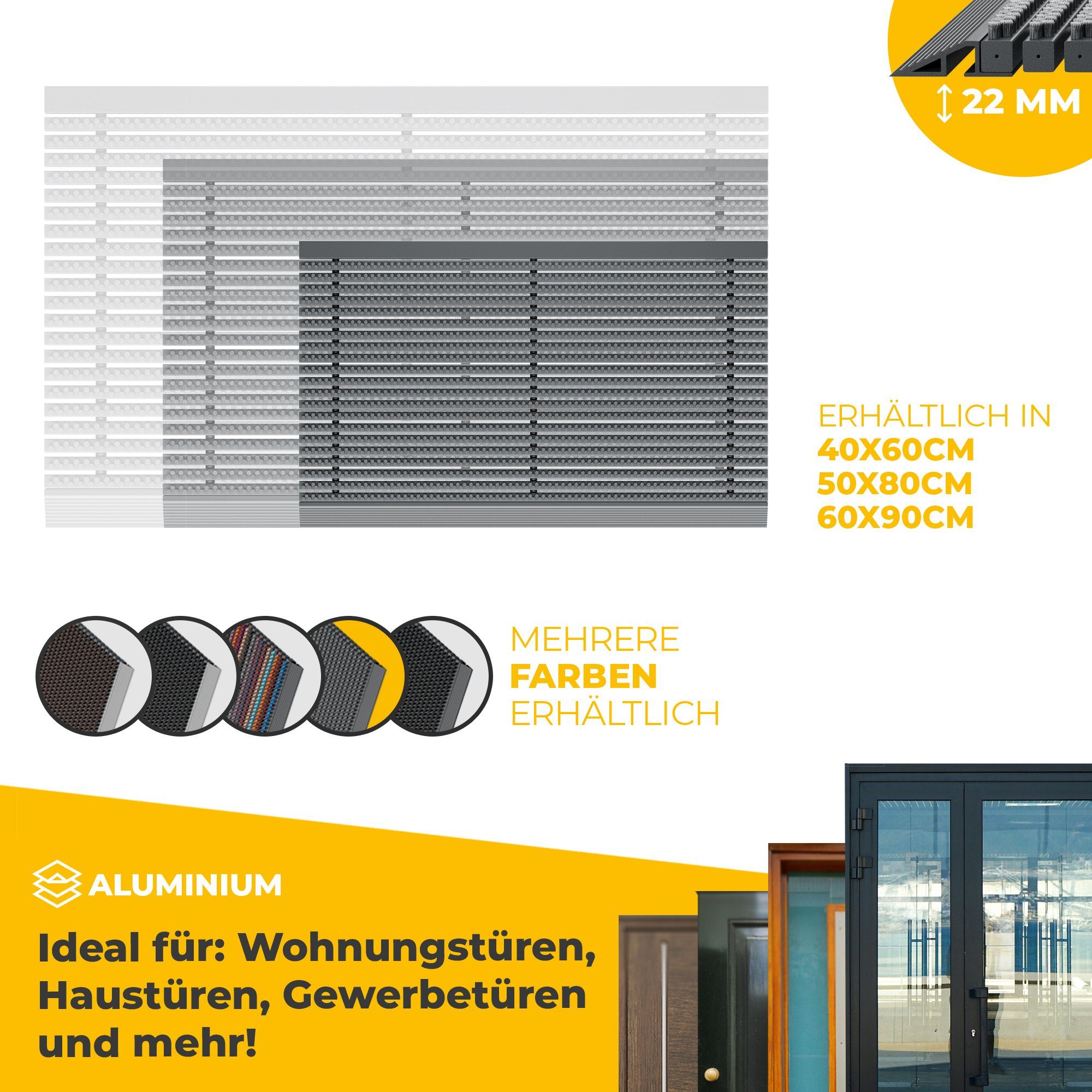 Entrando Fußmatte DUROMAS, Rechteckig, Höhe: 22 mm, Fußabtreter aus Alu & PP, für Außen, rutschfest, wetterfest, robust