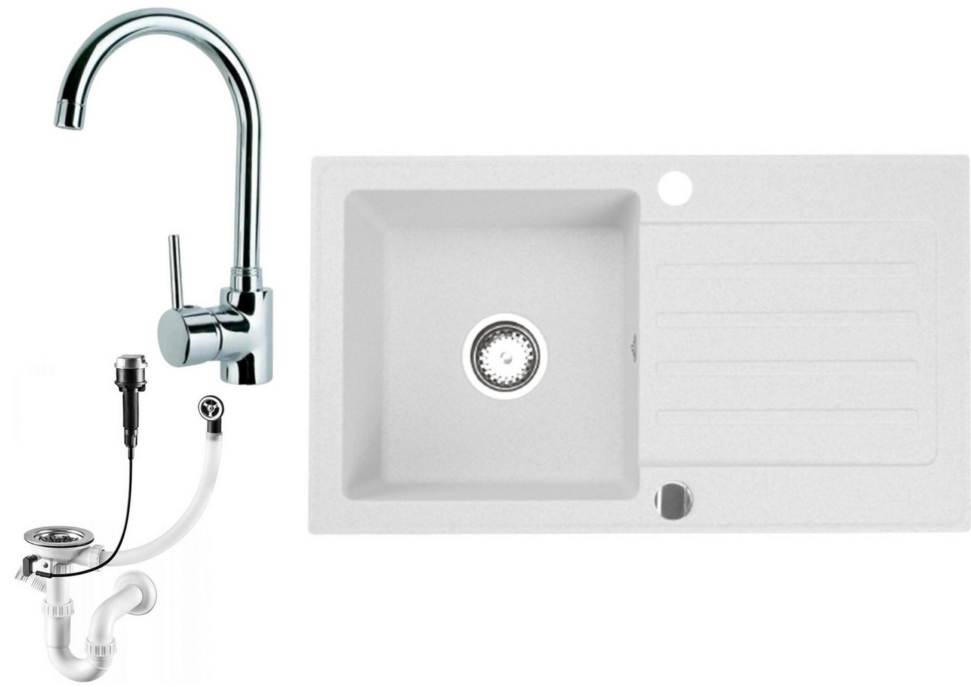 Thumbnail - Faizee Möbel Granitspüle Granitspüle Küchenspüle mit Siphon verschiedene Modelle + Armatur, Eckig