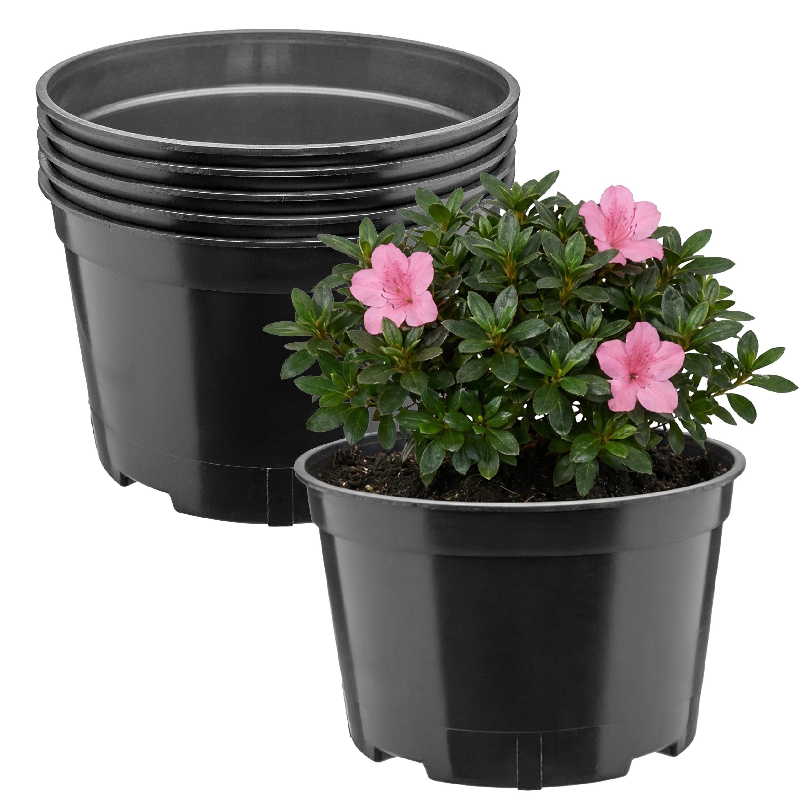 Garronda Blumentopf rund Kunststoff mit Drainagelöchern für Garten GD-0202 (5 St., 5er Set)