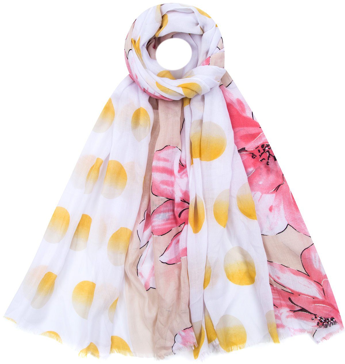 Faera Modeschal, Damen Schal mit Blumen weich und leicht Punkte